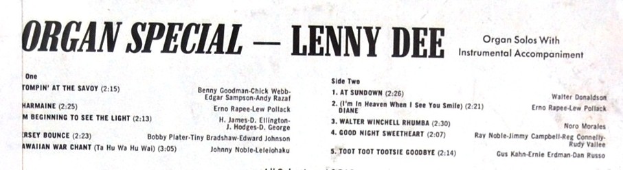 Lenny Dee - Organ Special (Organ Solos With Instrumental Accompaniment) 